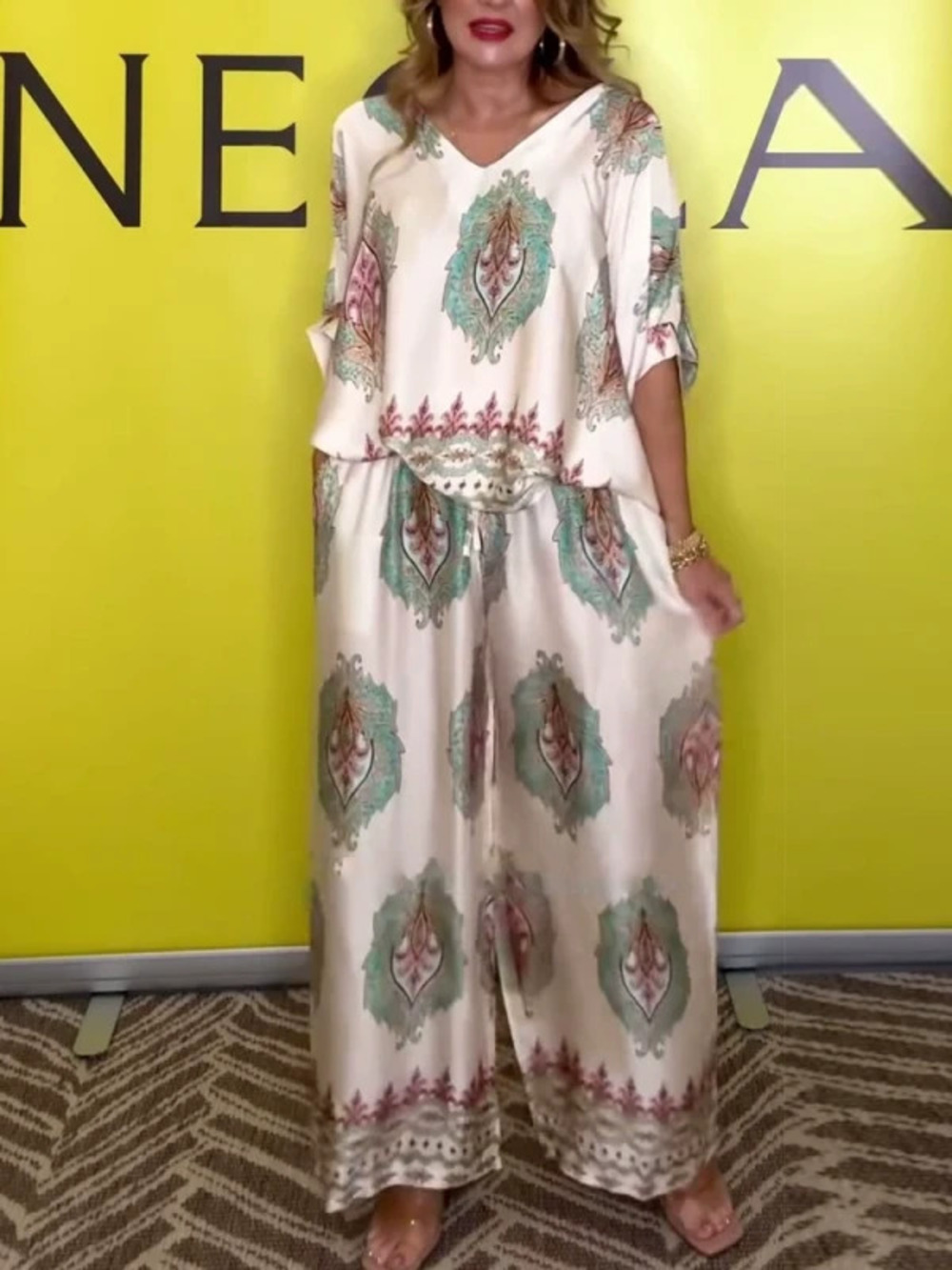 ZARA Summer Print Chic Loose Top Wide Leg Pants Set